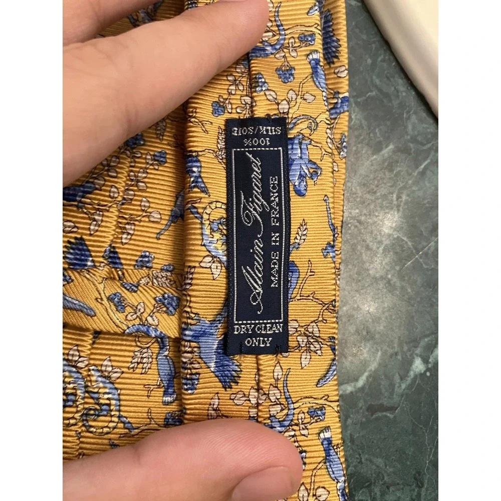 Alain Figaret Silk Tie Blue Monkey Floral Novelty Animal Pattern Made in France